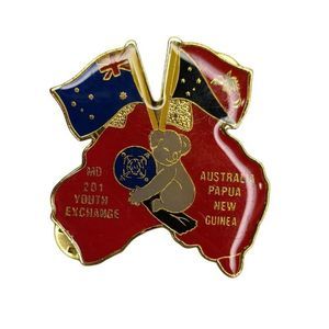 Australia Flag Papua New Guinea Flag Lapel Hat‎ Pin Koala Bear Club Gold Vtg